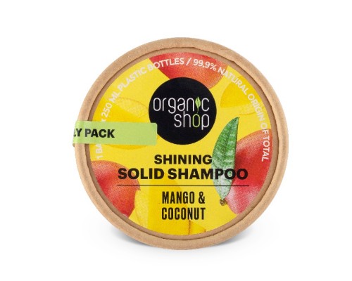 Твердый шампунь для блеска волос Манго & Кокос Organic Shop
